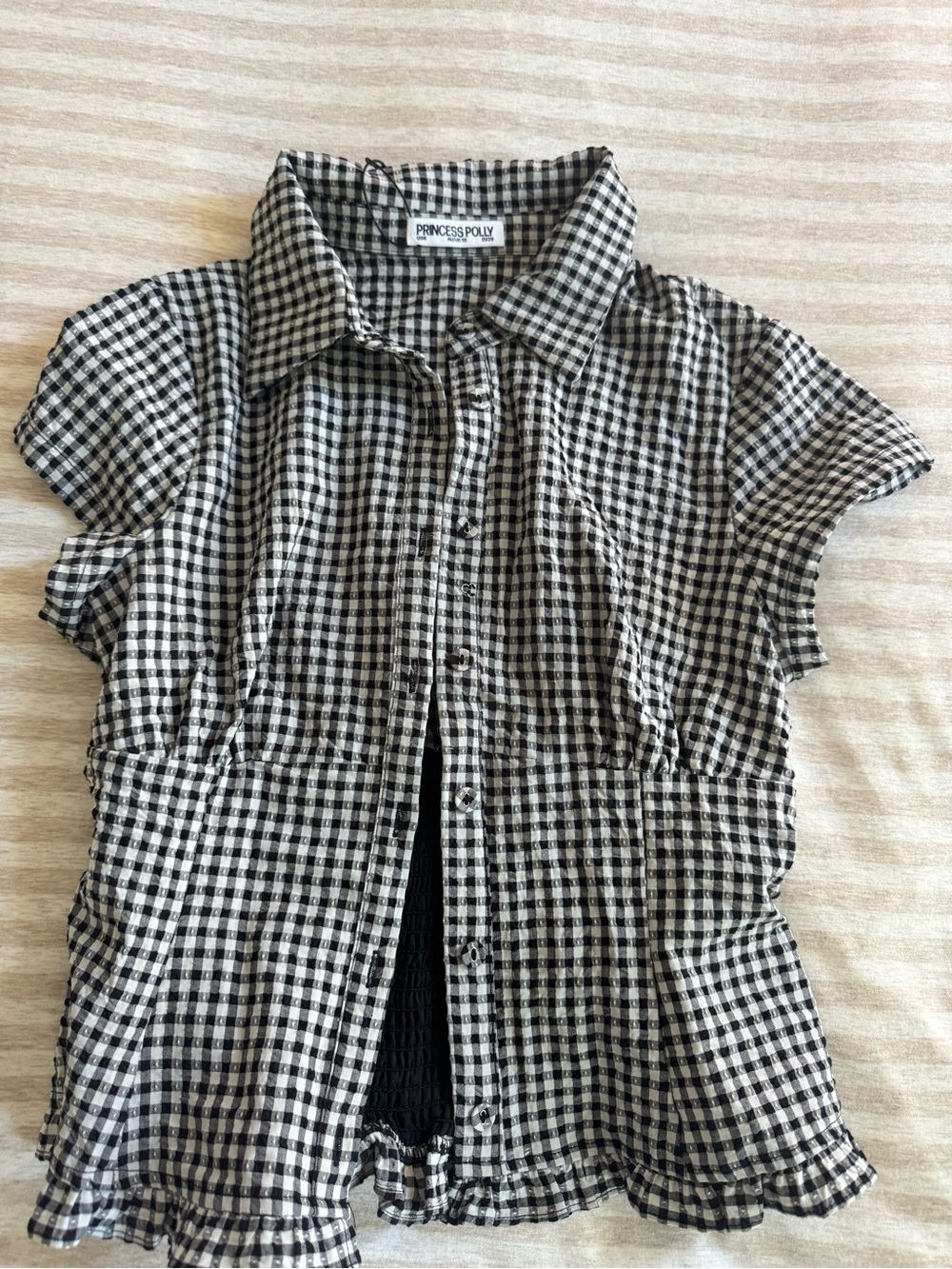 Princess Polly Black & White Gingham Kids Button-Down Blouse